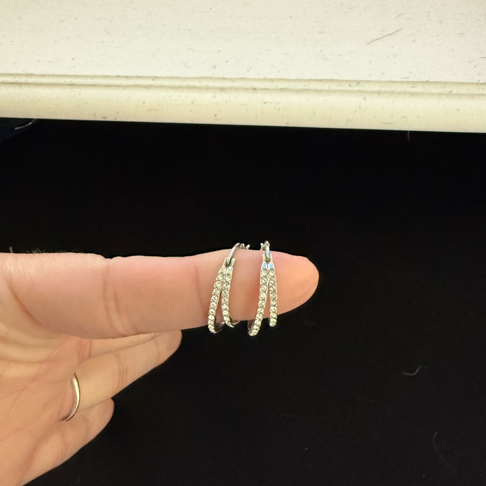 Sparkling Silver Crystal Hoop Earrings